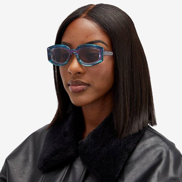 Gucci GG1719S 003 Geometric Sunglasses - Shiny Transparent Violet main image 4